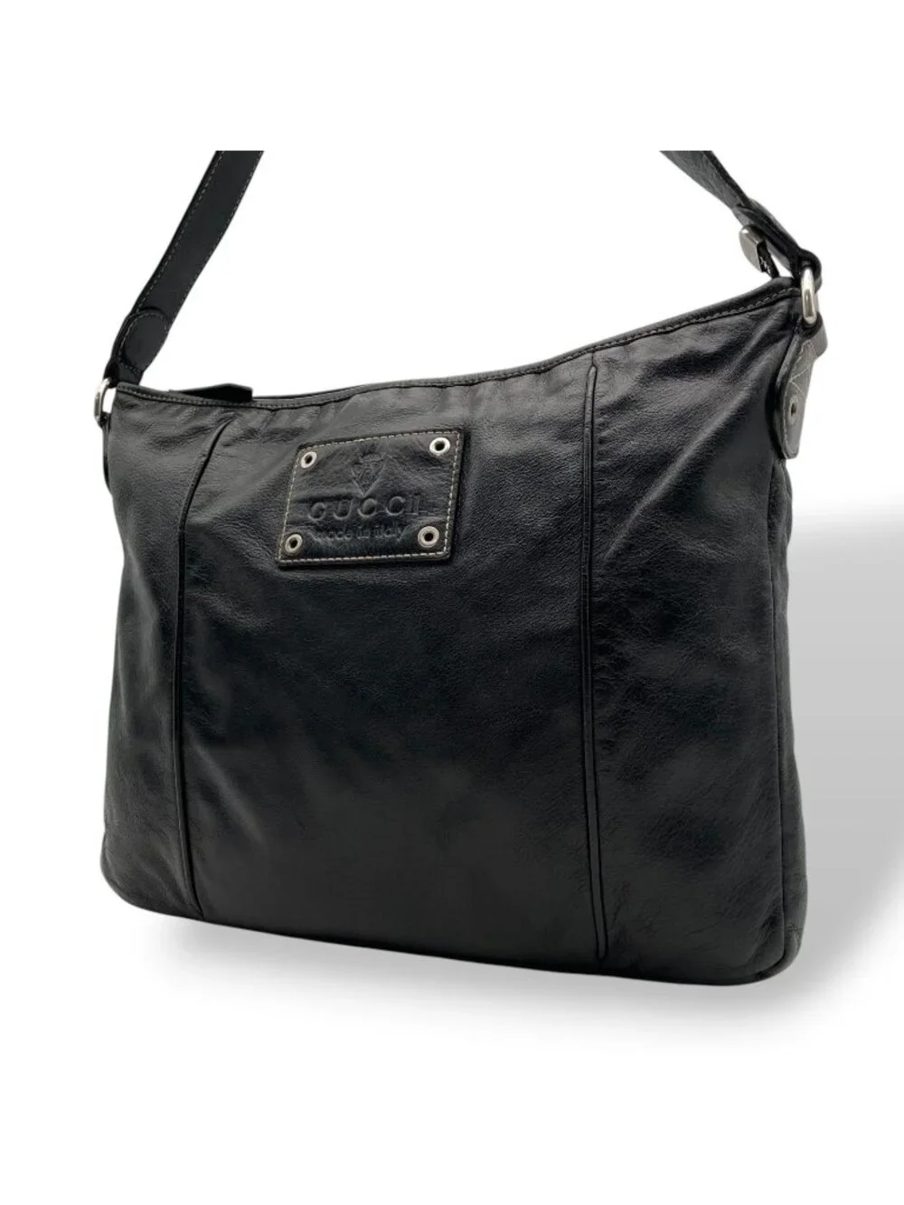 Gucci Interlocking Leather Shoulder Bag Black Silver Crossbody - Picture 1 of 10